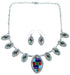 Sterling Silver Multicolor Link Necklace Earrings Set Jewelry PX37805